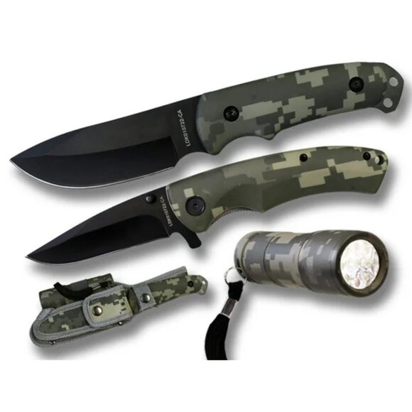 Survival Knife Set | Fixed-Blade, Folder, and LED Flashlight Army Digital Camo 💸 - Picture 1 of 4